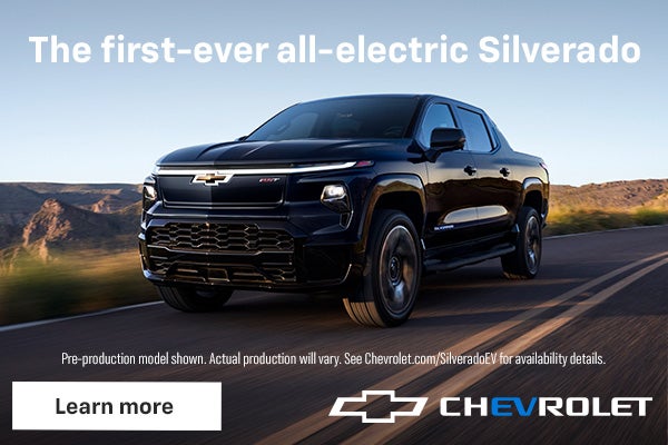 The first-ever all-electric Silverado. Pre-production model shown. Actual production will vary. S...
